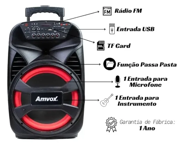 Caixa de som Bluetooth amvox 250w