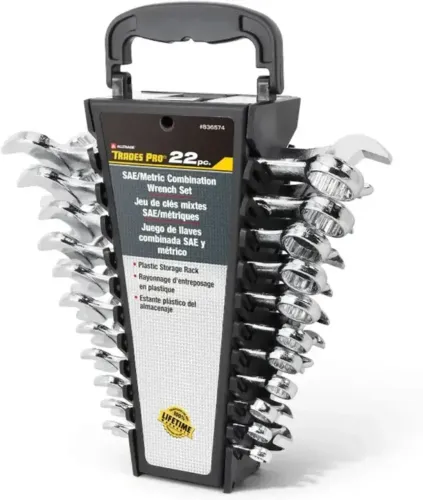 Tradespro 836574 Conjunto Chave De Boca Métricas E Sae 22 Pç Prata