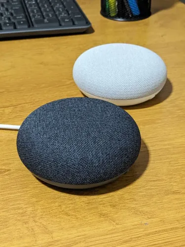 Dois Google Nest Mini 2 Branco e Preto