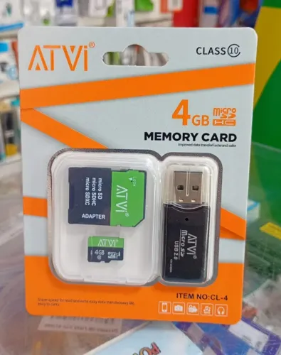 Cartão de Memória ATVI Micro SD 4GB Classe 10 + Adaptadores - Novo