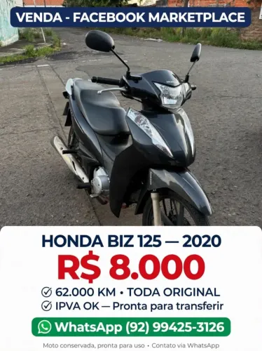 *HONDA BIZ 125 - 2020 - R$ 8.000 (MENOR VALOR - À VISTA)*<br>
