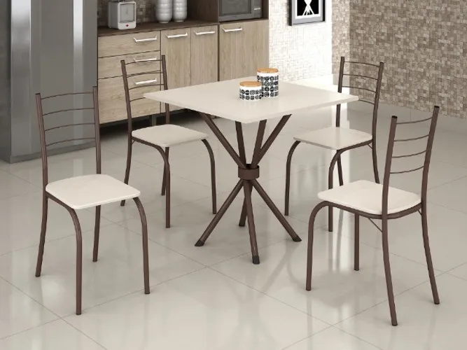 Mesa Tubular Rio Marrom.Off White c 4 cadeiras Até 12x - Frete Grátis
