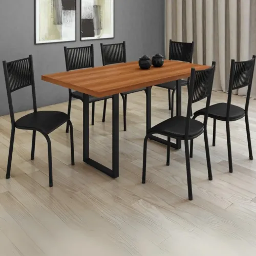 Mesa de Jantar 6 Lugares Estilo Industrial tt543