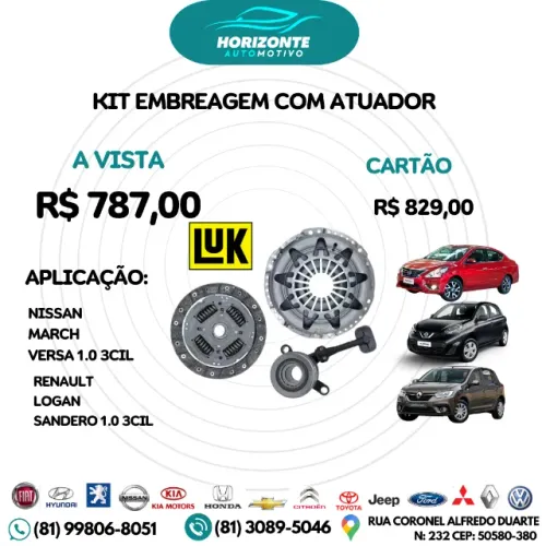 Kit embreagem com atuador nissan march versa logan sandero 1.0 3cil 2017/ *NOVO*