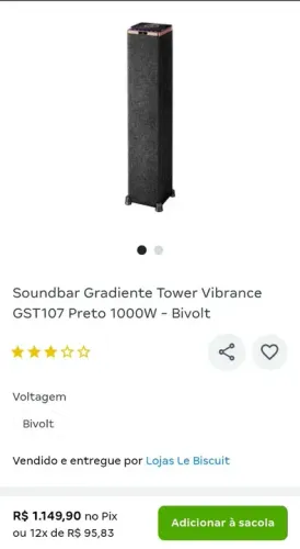 Soundbar Gradiente Tower Vibrance GST107 Preto 1000W Bivolt