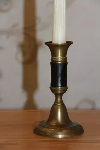 Castiçal em Bronze com Detalhe de Jacaranda Preto - Anos 60