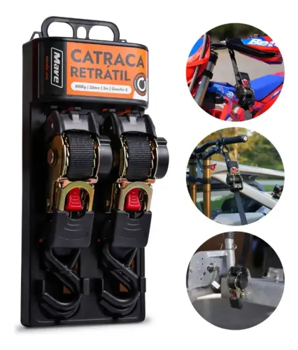 Conjunto de Cinta Catraca Automática Retrátil 800Kg x 25mm x 2 Metros S Mave