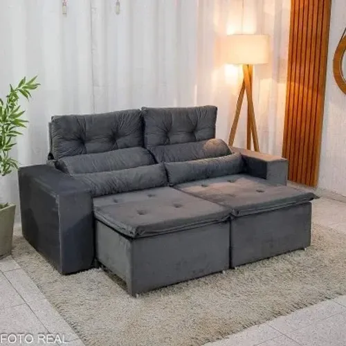 Sofá Cinza Modular Confortável retrátil 1,95m!! L777m
