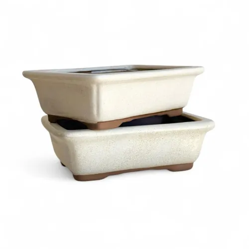 Kit 2 Vasos Bonsai Retangular Esmaltado cor Bege / Off White 