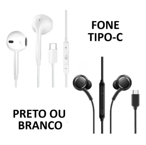 NOVO | Fone de Ouvido Tipo C com Fio Branco ou Preto - Fazemos Entrega