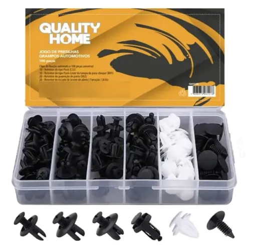 Kit 100 Presilhas Grampos Prendedores de Parachoque Parabarro Forro de Porta Universal