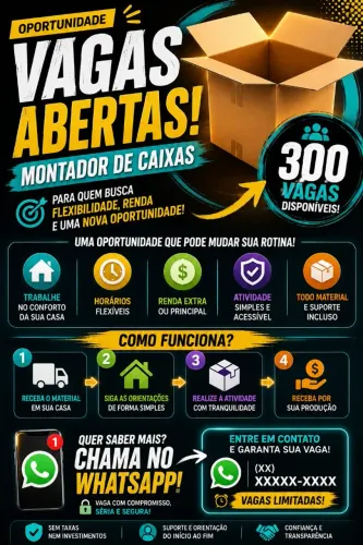 OPORTUNIDADE DE TRABALHO ? VAGAS ABERTAS! ?