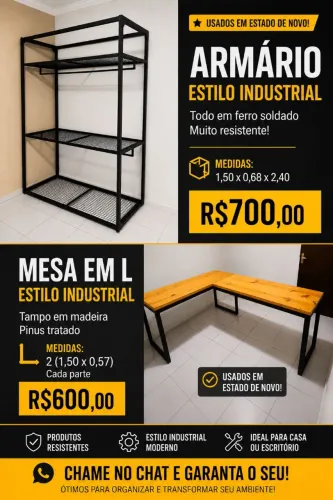 Guarda roupa e mesa industrial 