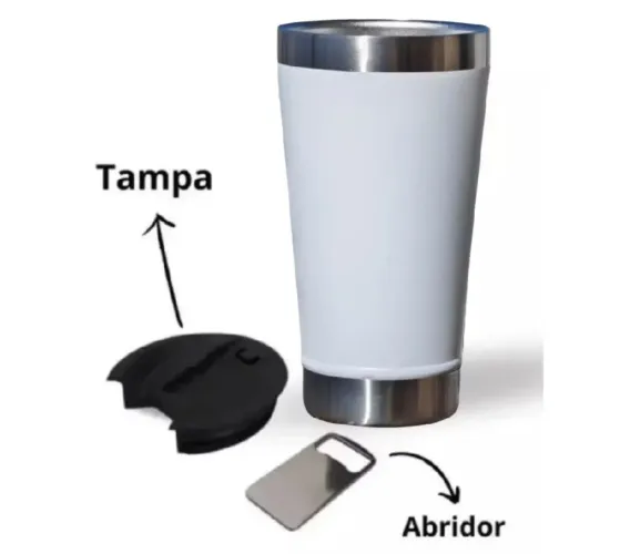 COPO TÉRMICO 473ML INOX COM TAMPA E ABRIDOR DE GARAFA PAREDE DUPLA 