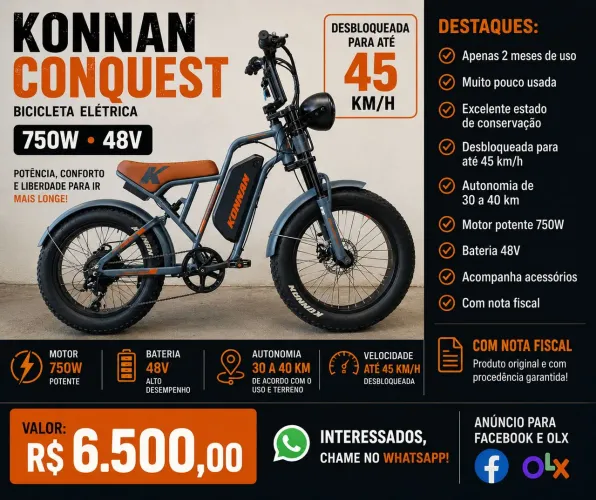 Bike Elétrica Konan Conquest 750w