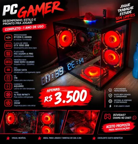 PC GAMER COMPLETO ? RYZEN 5 + GTX 1050 2GB + 16GB RAM