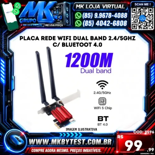 Placa Rede Wifi Dual Band 2.45ghz C Bluetoot 4.0 (1)