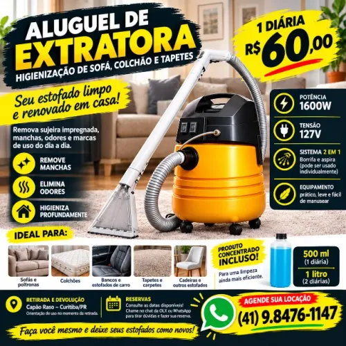 Aluguel Extratora 1600W | Higienização de Sofá e Colchão - Capão Raso