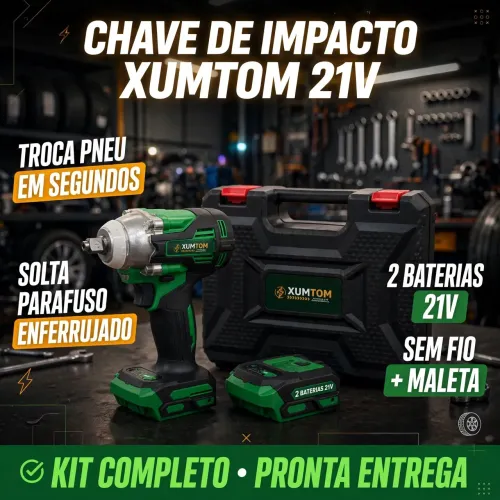 Cheve de impacto 21v - 2 bateria + maleta kit completo - sem fio ?troca pneu em segundos