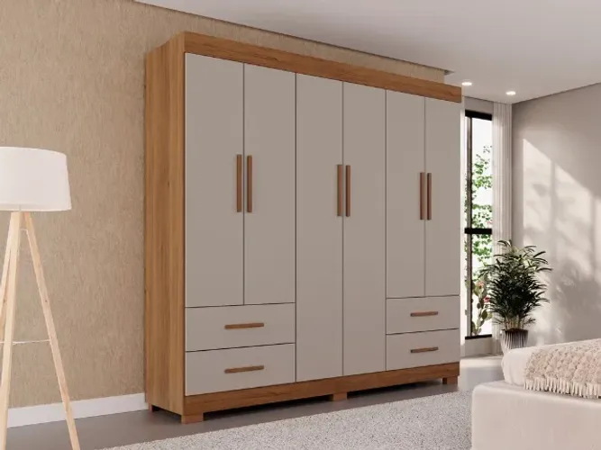 Guarda roupa Texas com 6 portas e 2 gavetas - 4 opções de cores