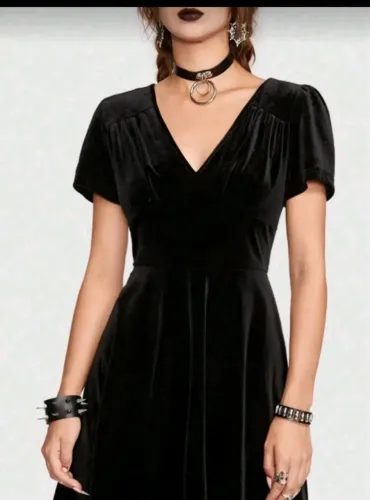Vestido preto gótico halloween vintage veludo