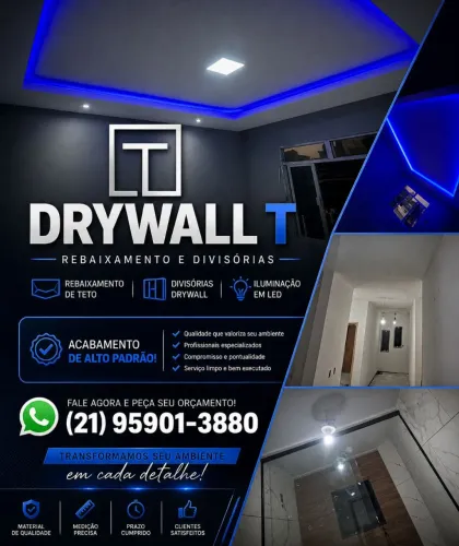 Rebaixamento de teto e parede divisórias..