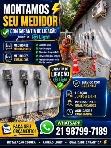Medidor monofásico e trifásico padrão montado garantido pela light