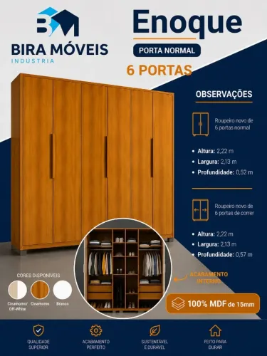 Guarda Roupa Casal 6 Portas em MDF enoque madeirado 