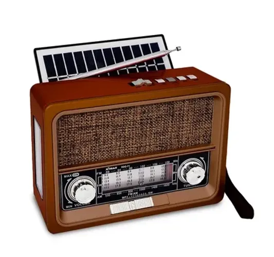 Rádio Retro Bluetooth Usb Sd Am Fm Multimídia Carregador Placa Solar com Lanterna 