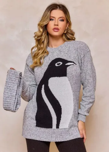 Blusão Tricot Pinguim com Gola Removível