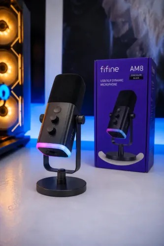 Microfone Finfine Am8 Gamer RGB - USB/XLR - Preto 