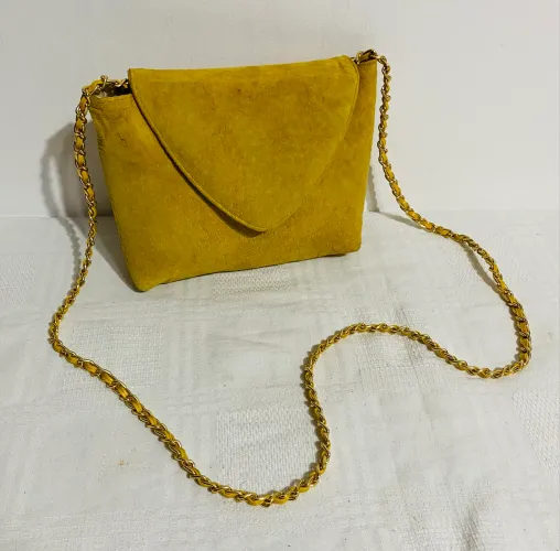 Bolsa Tiracolo Vintage Desi Amarela Mostarda Com Alça De Corrente