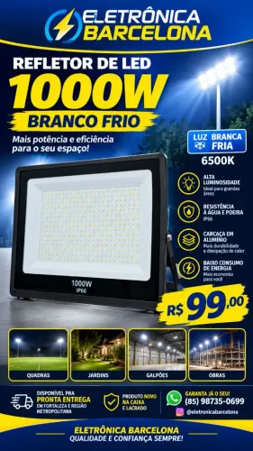 Refletor de Led 1000W Branco Frio