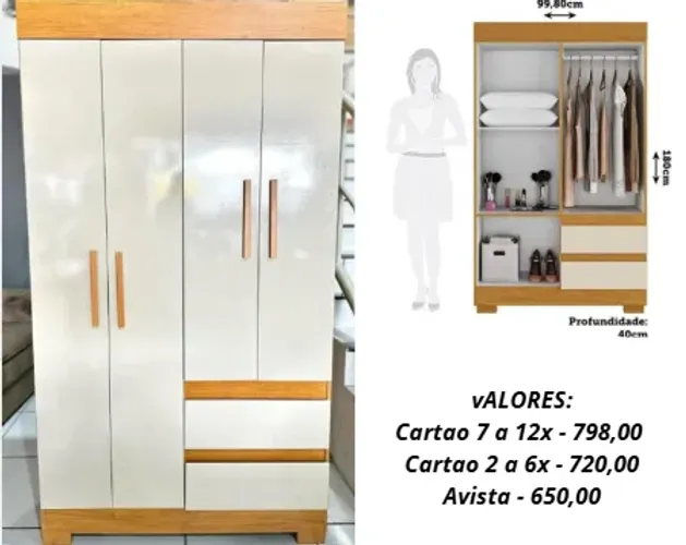 Organize melhor suas roupas com esse roupeiro 04 portas e 02 gavetas elegante