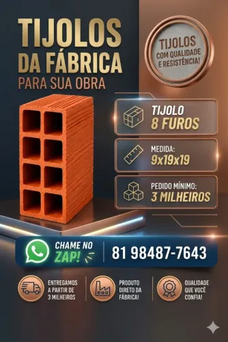 TIJOLO TOJOLOS DE FÁBRICA - RECIFE E REGIÃO - PAGAMENTO NA ENTREGA