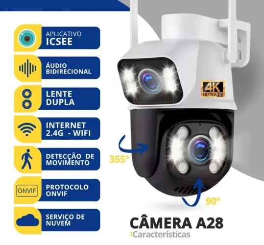 Câmera de Segurança Inteligente WiFi - Dupla Lente 360° icsee