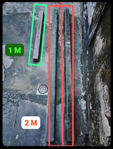 3 vigas de concreto (uma de 1M e duas de 2M)