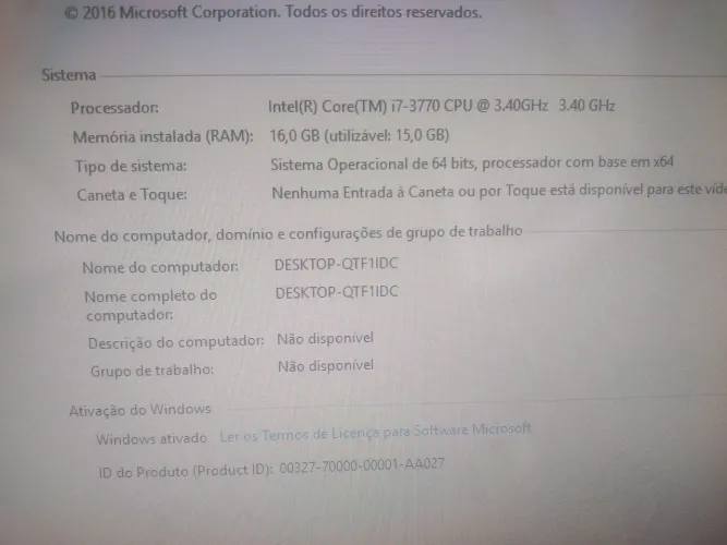 Pc gamer processador in 7 3770 3.40 GHz 16 gigas de memória ram SSD 240 gigas fonte real w