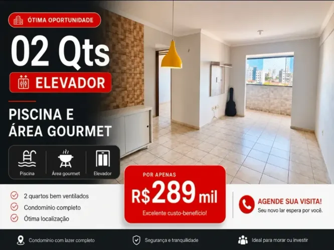 Apartamento 2 Quartos com Suíte, Elevador e Piscina nos Bancários