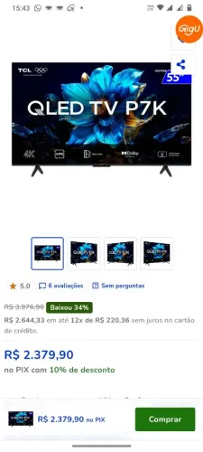 TV TCL QLED ALTA DEFINIÇÃO 55POL