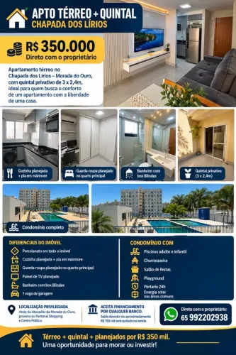 APTO TÉRREO + QUINTAL | CHAPADA DOS LÍRIOS