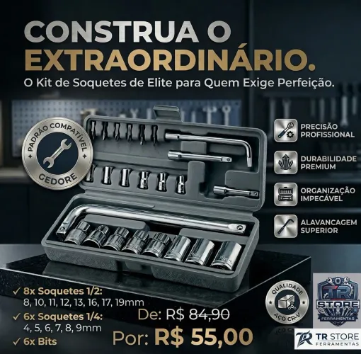KIT SOQUETES 20 PEÇAS COM MALETA