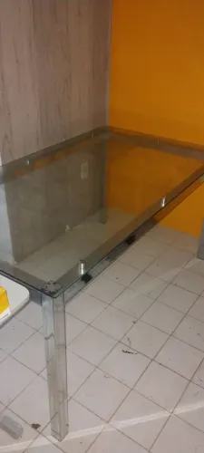 Mesa tampo vidro, pés inox 1.60 X 0.90