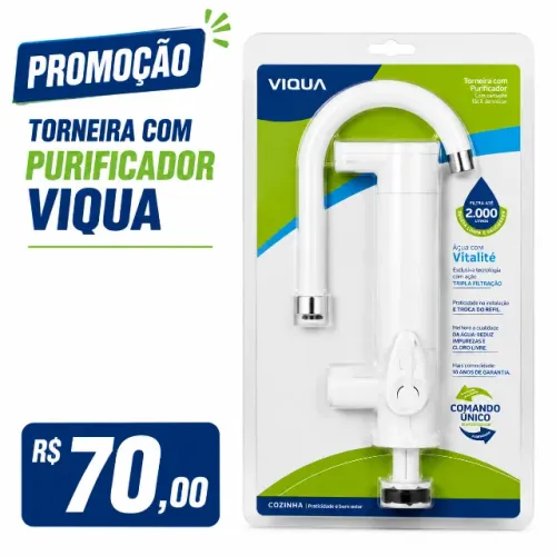 Torneira mesa bica c/ filtro branca viqua