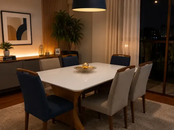 Mesa de Jantar Moderna 160x90 | Tampo Branco Alto Brilho | Excelente Estado/ Até 6 lugares
