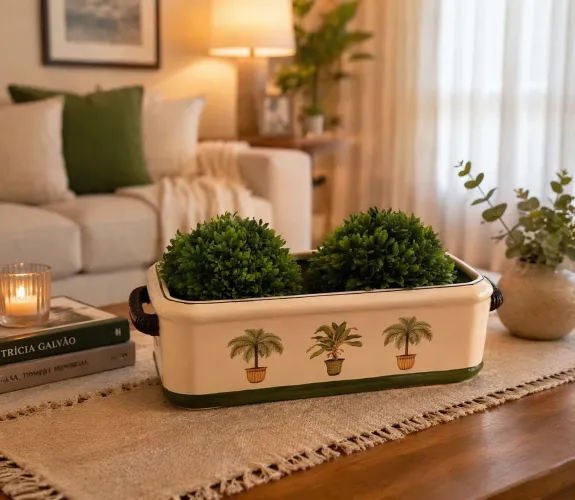 Centro de mesa decorativo com arranjo verde - elegante e sofisticado