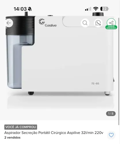 Aspirador de secreção portátil 32l/min 220v