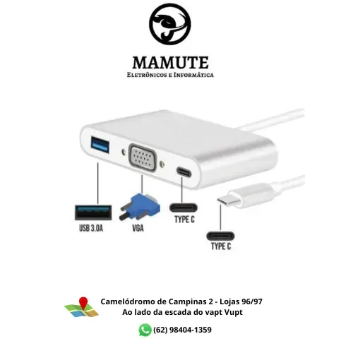 Adaptador Usb Tipo-C 3 Em 1 VGA - Usb 3.0 - Usb C Pc Monitor