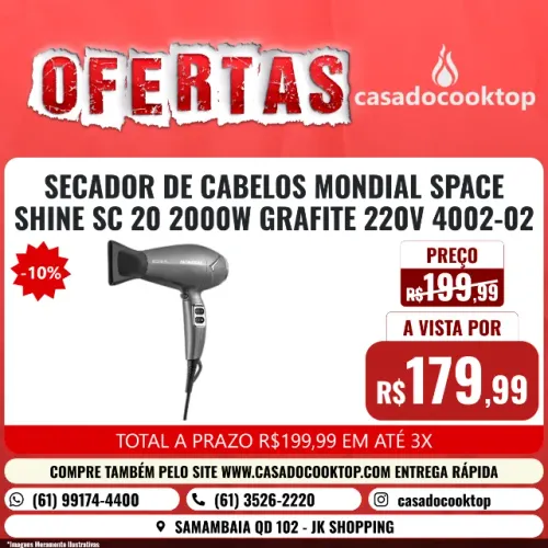 SECADOR DE CABELOS MONDIAL SPACE SHINE SC-20 2000W GRAFITE 220V 4002-02