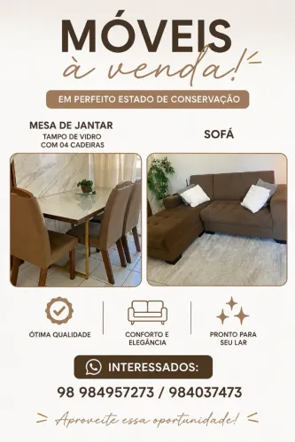 Mesa de Jantar com 04 cadeiras e Sofá.